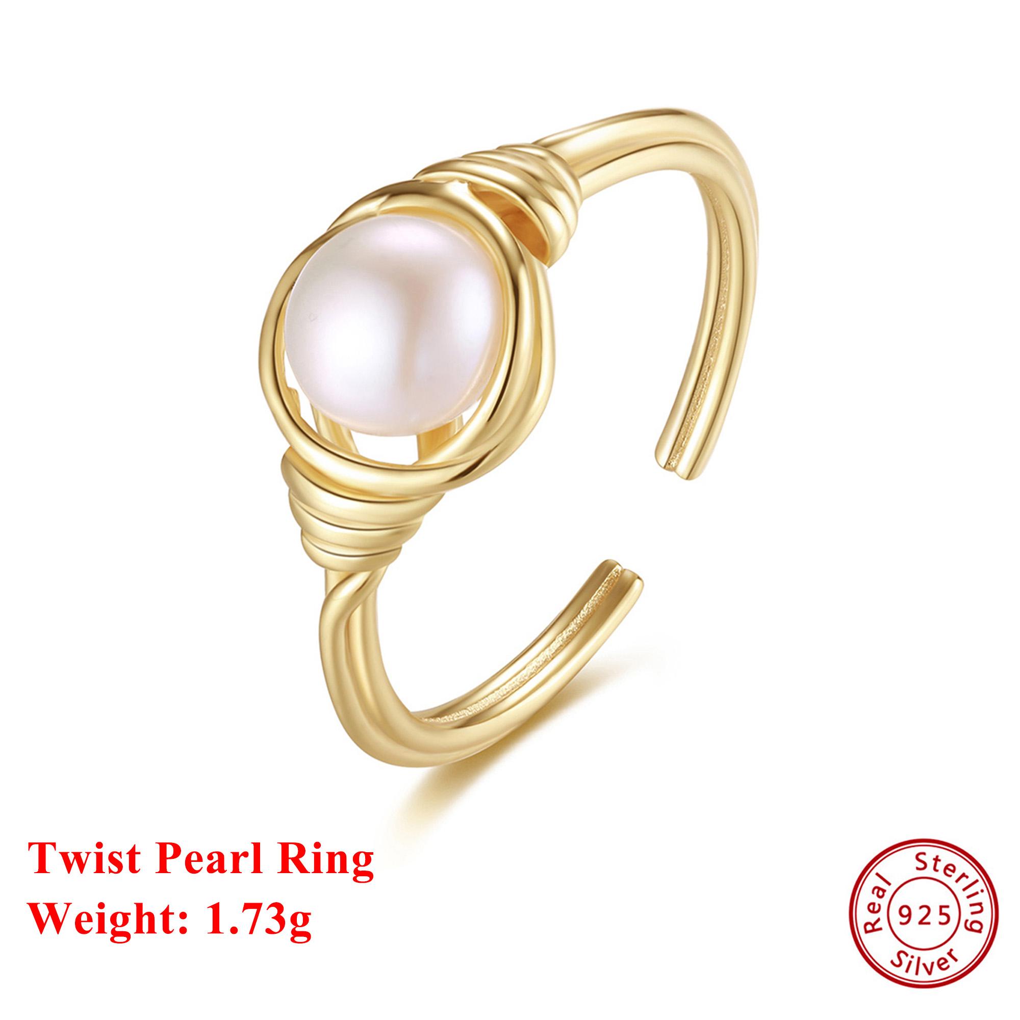 

Effie Queen 100% S925 Silver 14k Gold Twist Pearl Ring Natural Jewelry for Women, Men Wedding Party Banquet Birthdays Gift GPR16