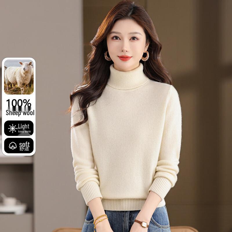 SNOWFLYING Women's 100% Merino Wool Turtleneck Sweater