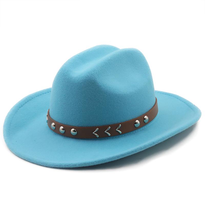 New Wool Women's Men's Western Cowboy Hat For Gentleman Lady Jazz Cowgirl With Leather Cloche Church Sombrero Caps