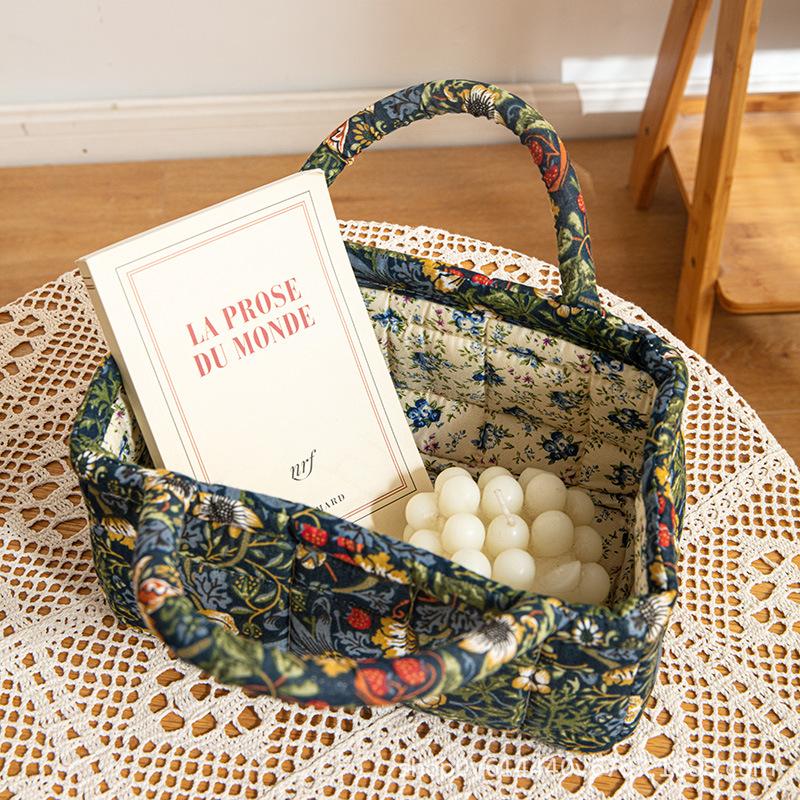 1pcs Cotton Storage Basket Small Foldable for Underwear, Toys, Cosmetic Bags Miscellaneous Items Portable Home Textile Organizer