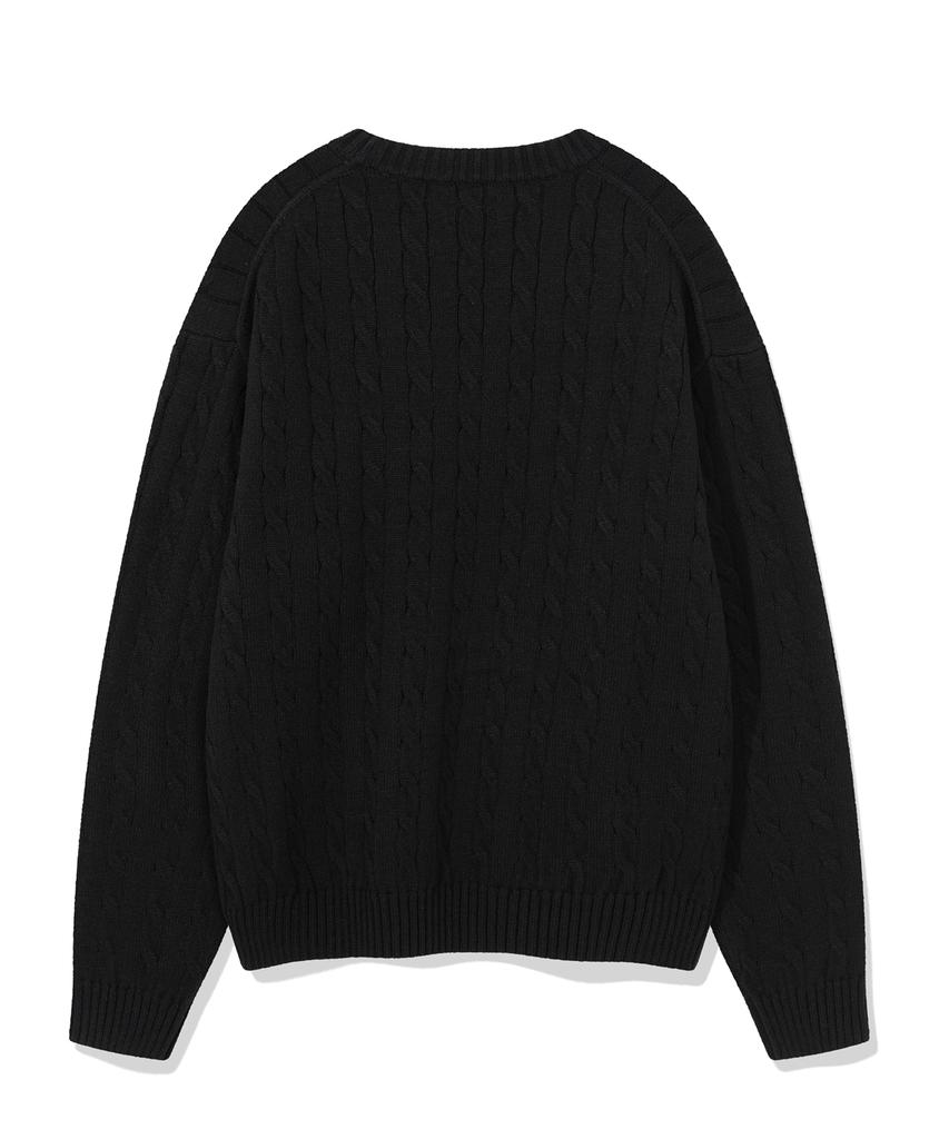 WACKY WILLY Basic Cable Knit Pullover Black