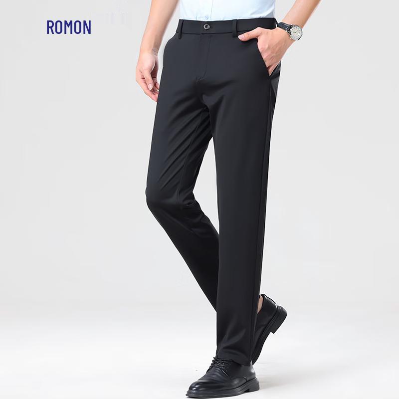 Luomeng Men's Silk Blend Stretch Straight-Leg Casual Business Pants
