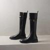 NEW Pot Cow Skin Round Toe Thick Low Heels Riding Boots British School Zipper High Street Fashion Luxury Thigh High Boots