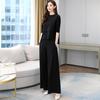 Women's Spring Fall Wide Leg Pants Set – Youthful Slimming Two Piece Tunic Top and Trousers Outfit