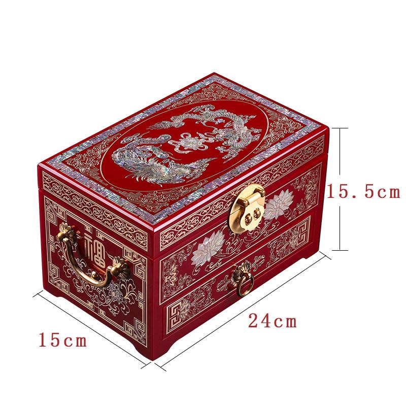 Vintage Wooden Jewelry Box with Copper Wire Inlay Mother of Pearl Handcrafted Pingyao Lacquerware