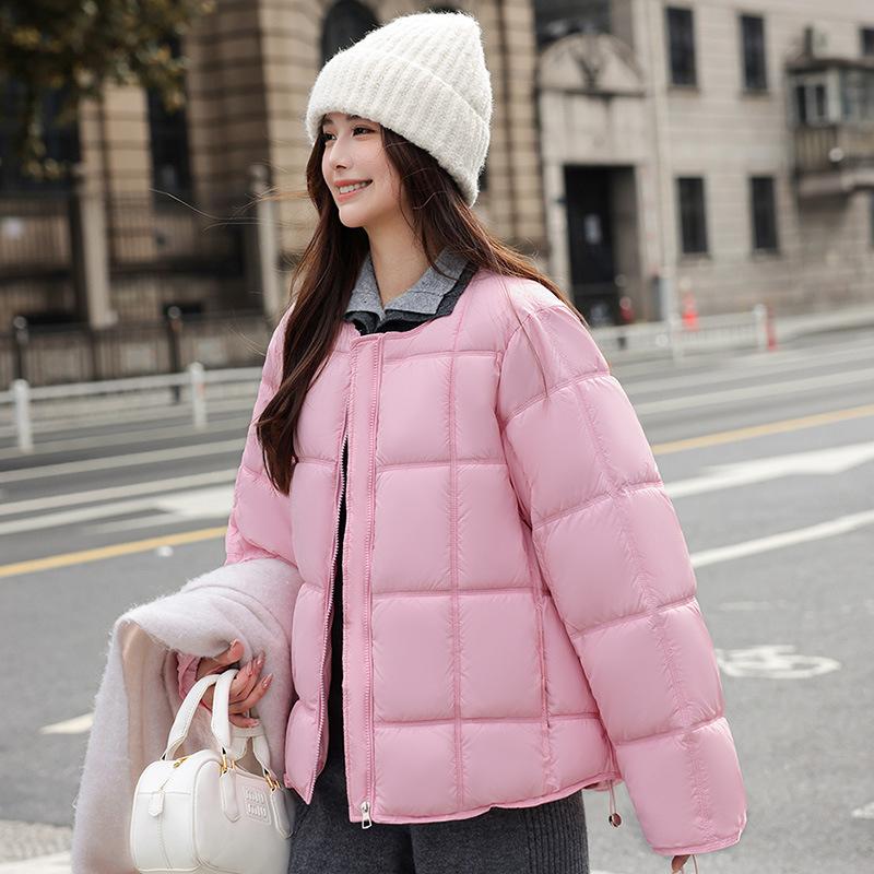 Cotton-padded Women's Short Winter New Down Cotton Clothes Women's Puffs Tofu Blocks Round Neck Loose Bread Clothes Jacket Women