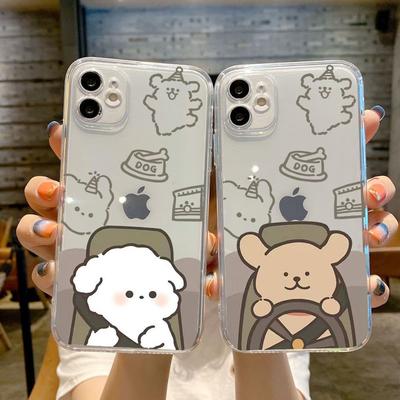 Cartoon Bunny Bear Couple Phone Case for IPhone 15 Pro MAX Mini Funny Animal Clear Paired Cover