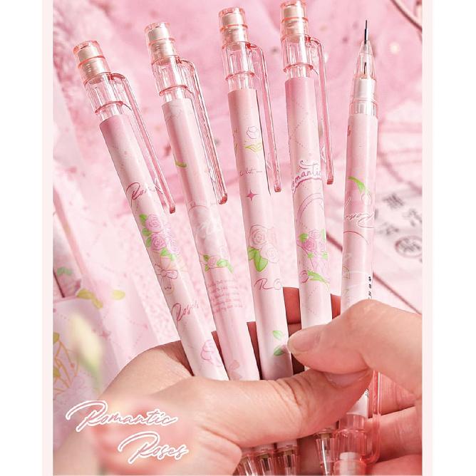 Cute Pink Mechanical Pencils with Refills and Erasers, 0.5mm Cute Mechanical Pencil Kawaii Flower Pencils for Students Women Girls Pencil Office