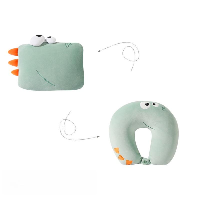 Cartoon Dinosaur U-shaped Pillow Foam Particle Deformation Pillow Car Headrest Multi-functional Pillow Creative Neck Pillow зелёный