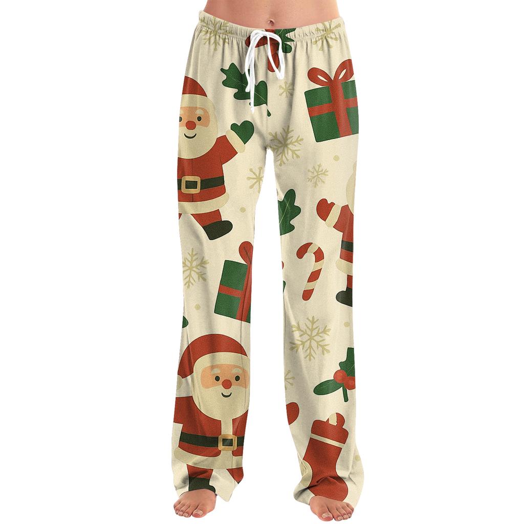 Women's Drawstring Christmas Printed Casual Pants