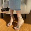 Fashion Sexy Women Sandals High Heels Square Head Party Dress Shoes 2025 Summer Fashion Rhinestone Ankle Strap Buckle Chaussure Femme