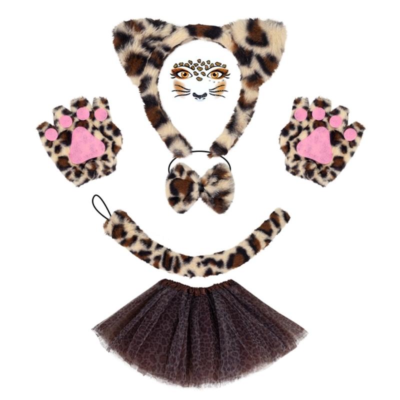 Cats Costume Set Ears Tail Bowite Tutu Animal Fancy Costume Kit Accessories for Kids Girls Halloween Cosplays Props