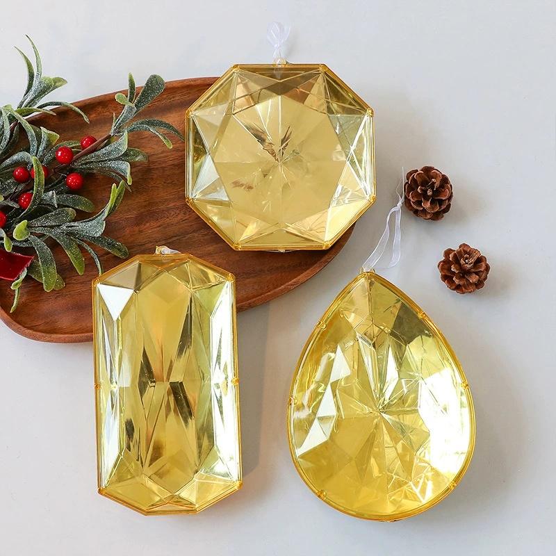 Plastic Christmas Tree Hanging Ornaments With Glitter Gem Accents In Square And Round Shapes For Festive Seasonal Decoration Use