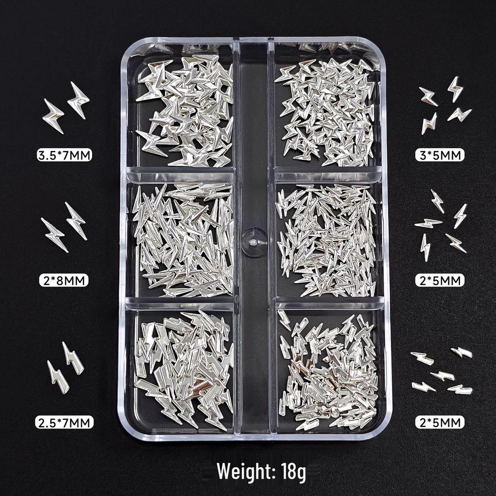 Gold & Silver Starburst Nail Art Set: Cross, Rivets & Lightning Elements