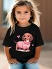 2026 Fashion Pure Cotton Girls TShirt Cute Printed Round Neck Top HeartShaped Dachshund Sports ShortSleeve Breathable Top