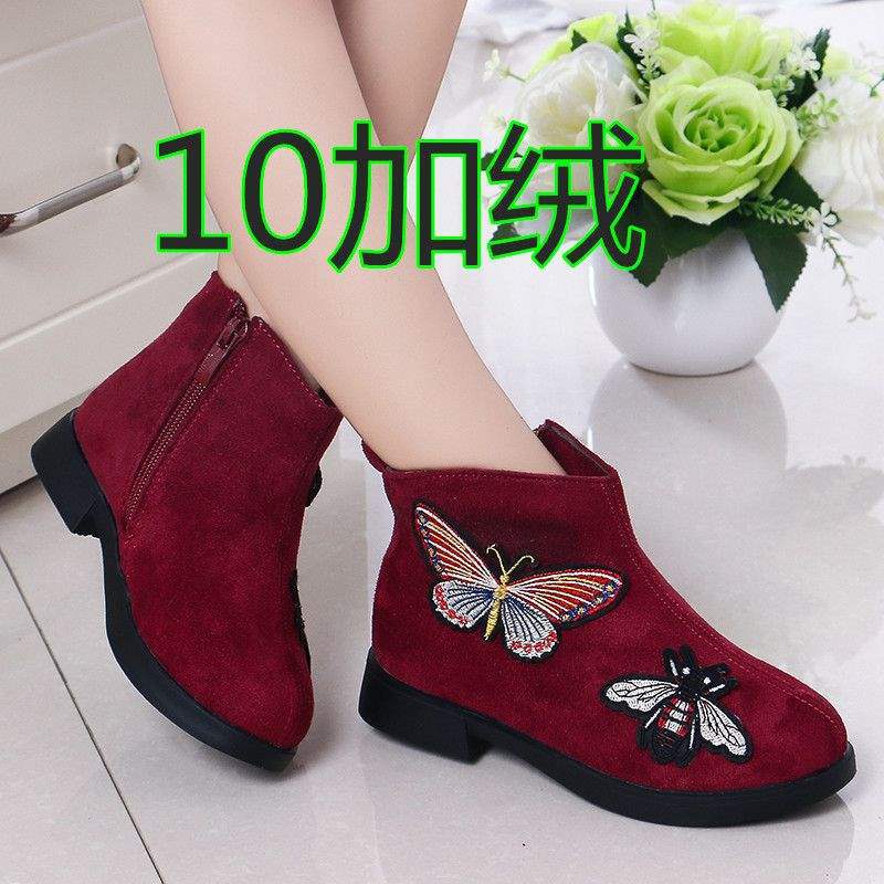 2025 girls autumn and winter retro shoes single boots princess shoes Korean version low tube velvet boots medium and older children cotton shoes s