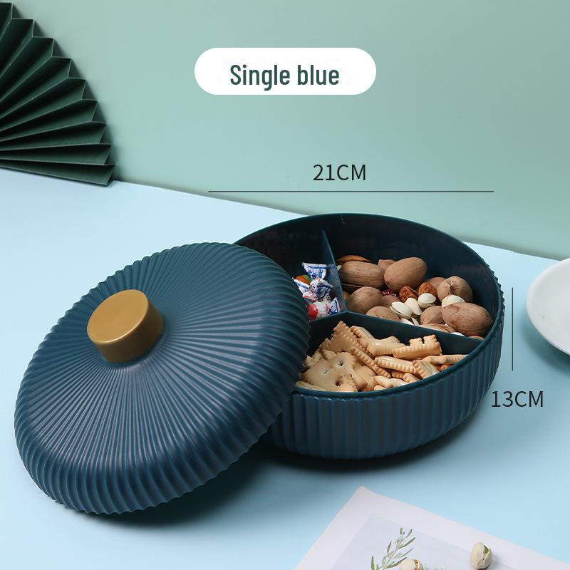 Light Luxury Round Dried Fruit Storage Box with Lid for Home Living Room Coffee Table, Simple Candy Box, New Style Fruit Plate Rack.