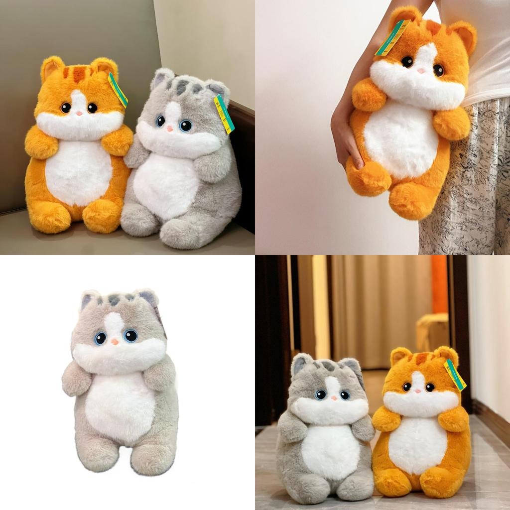 Large Gold Cat Plush Doll With Rabbit Fur And Knit Sweater For Kids