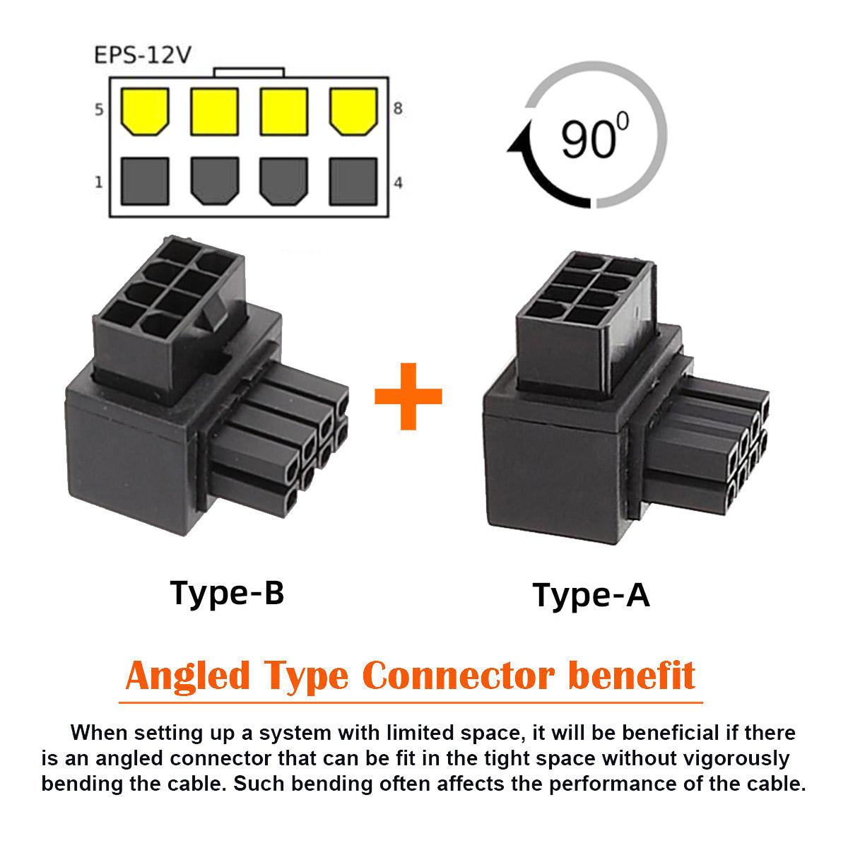 

PW-054 2Pcs/Set ATX 8P EPS Male to Female 90 Degree Up+Down Angled Power Adapter for CPU 12V As Shown A