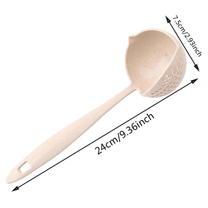 Lingură de supă creativă 2 în 1 din paie de grâu, cu mâner lung, lingurițe adorabile pentru terci cu filtru, veselă, ustensile de bucătărie, strecurătoare