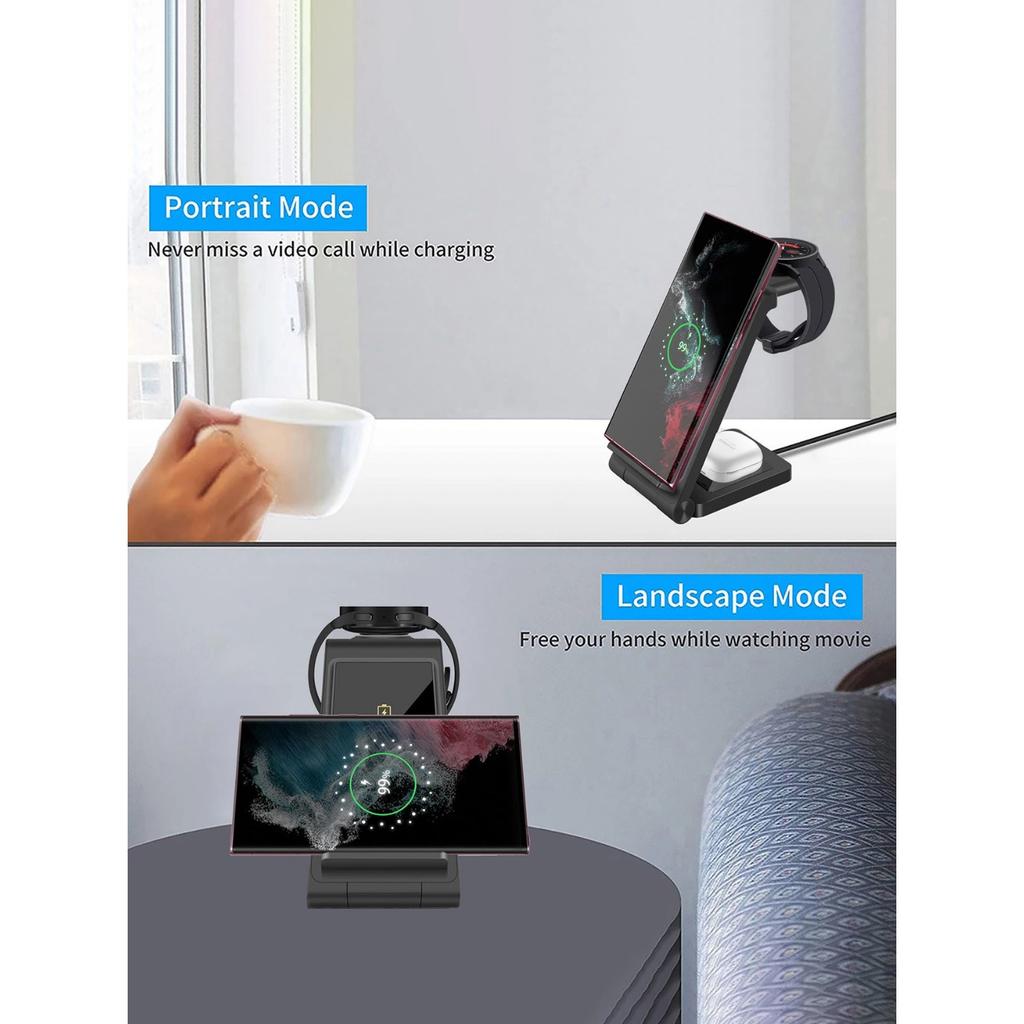 3-in-1-Wireless-Ladegerät für Samsung S24 S23 Ultra/S22/S21/Note 20/Z Flip 6/Z Fold 6, Schnellladestation für Galaxy Watch 7 Pro