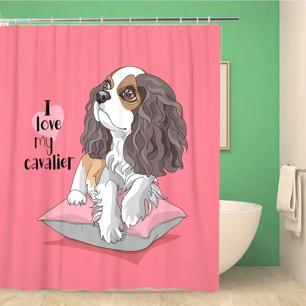 Spaniel Dogs Shower Curtain Waterproof Polyester Fabric Bathroom Shower Curtains Bathroom Decor with Hooks