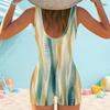 Women Plus Size Square Neck Wide Strap Printed One Piece Boyshort Swimsuit