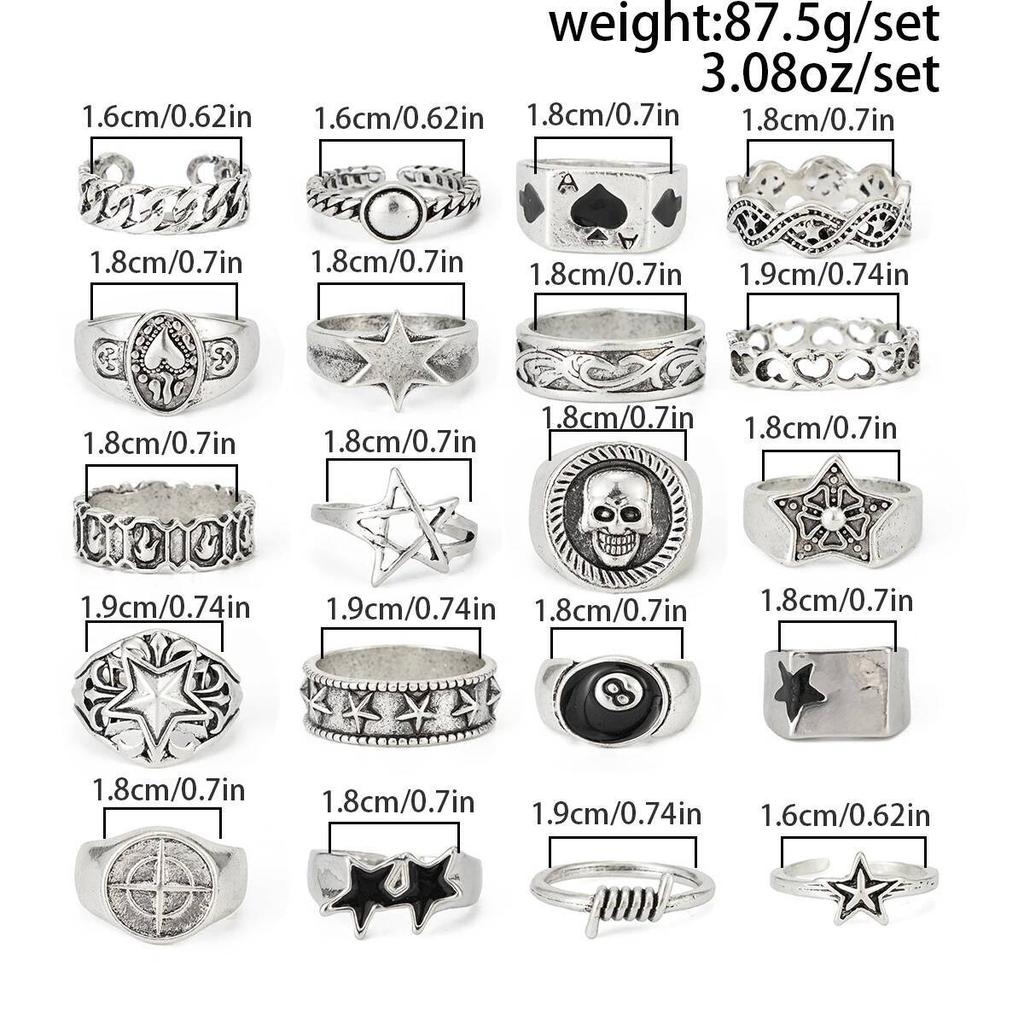 SHIXIN 20Pcs/Set Punk Geometric Stars Rings Men Hip Hop Stackable Silver Color Knuckle Rings Set Male Jewelry Accessories
