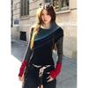 260g Cotton Modal Unique Slim-Fit Color Block Stripe Versatile Top
