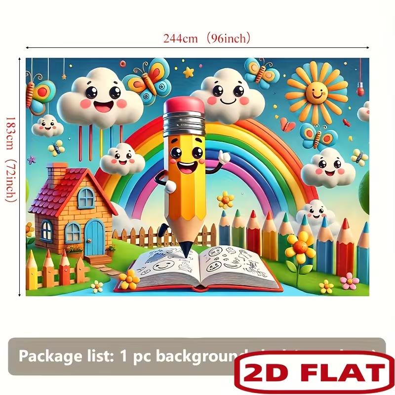 2D Cute Cartoon Cloud Pencil Backdrop for Preschool & Classroom Decoration