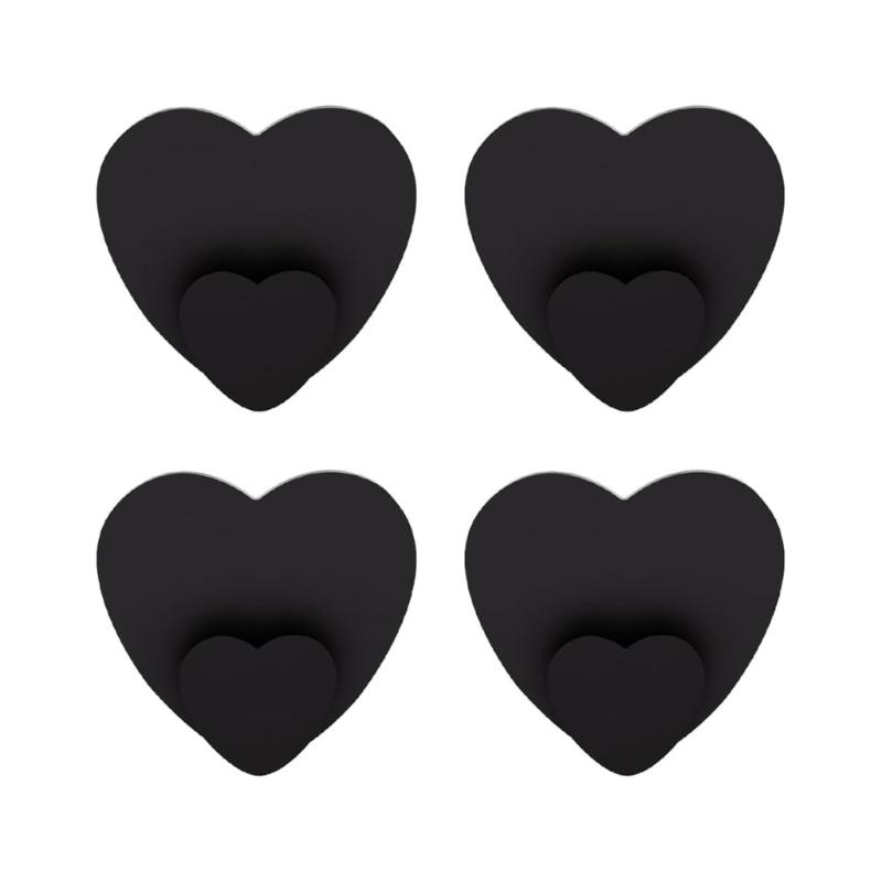 

4Pcs Beautiful Metal Adhesive Hooks with Heart Designs for Stylish Bathroom Wall Decoration and Towel Mounting чёрный