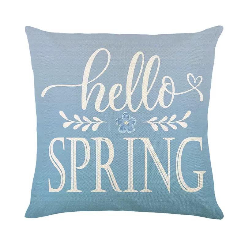Blauer floraler Kissenbezug Frühlingspflanzen-Druck Leinen Sofa Dekoration Kissenbezug Schlafzimmer Kissen