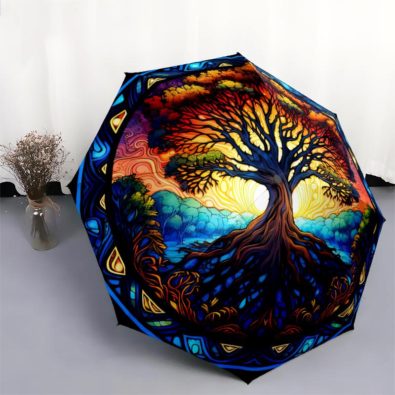 1PC Celtic Tree of Life Umbrella Portable Folding Umbrella Iron Frame Hole Bone Structure Outdoor Home Umbrella A16
