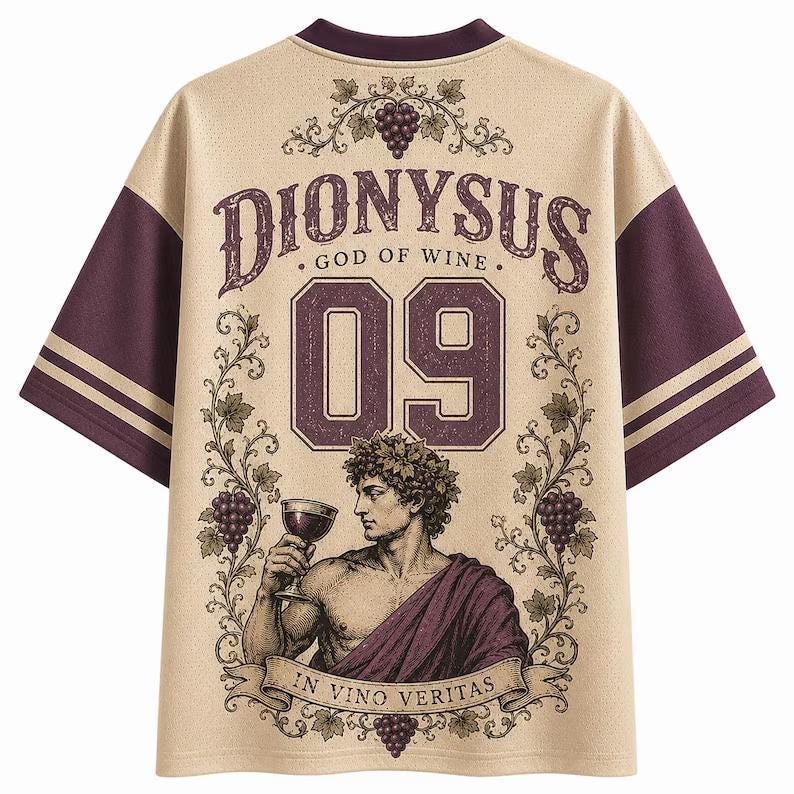 Dionysus God of Wine Football Jersey, Greek Mythology Graphic Sports Shirt