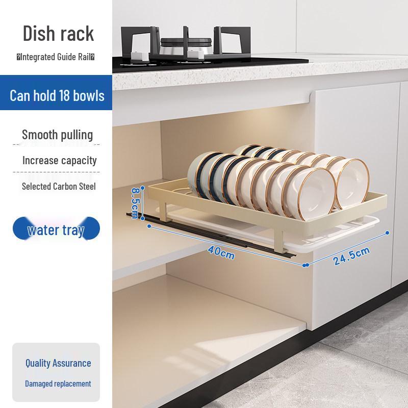 Pull-Out Drawer Dish Storage Rack - Punch-Free Kitchen Shelf and Draining Rack