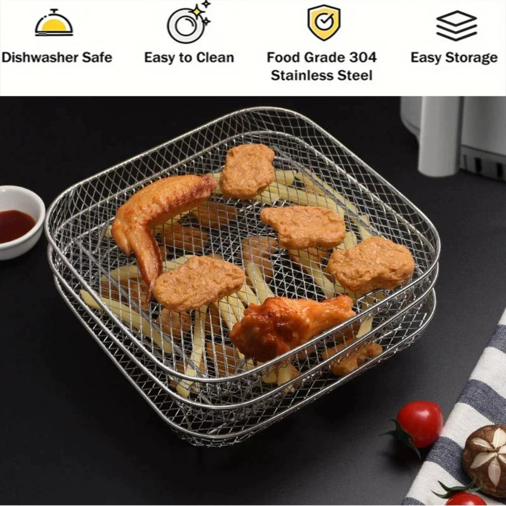 3-poziomowy stackowalny stojak do frytkownicy beztłuszczowej, stalowy stojak do gotowania do frytkownicy beztłuszczowej, wielowarstwowy stojak do dehydratora żywności z antypoślizgowymi nóżkami