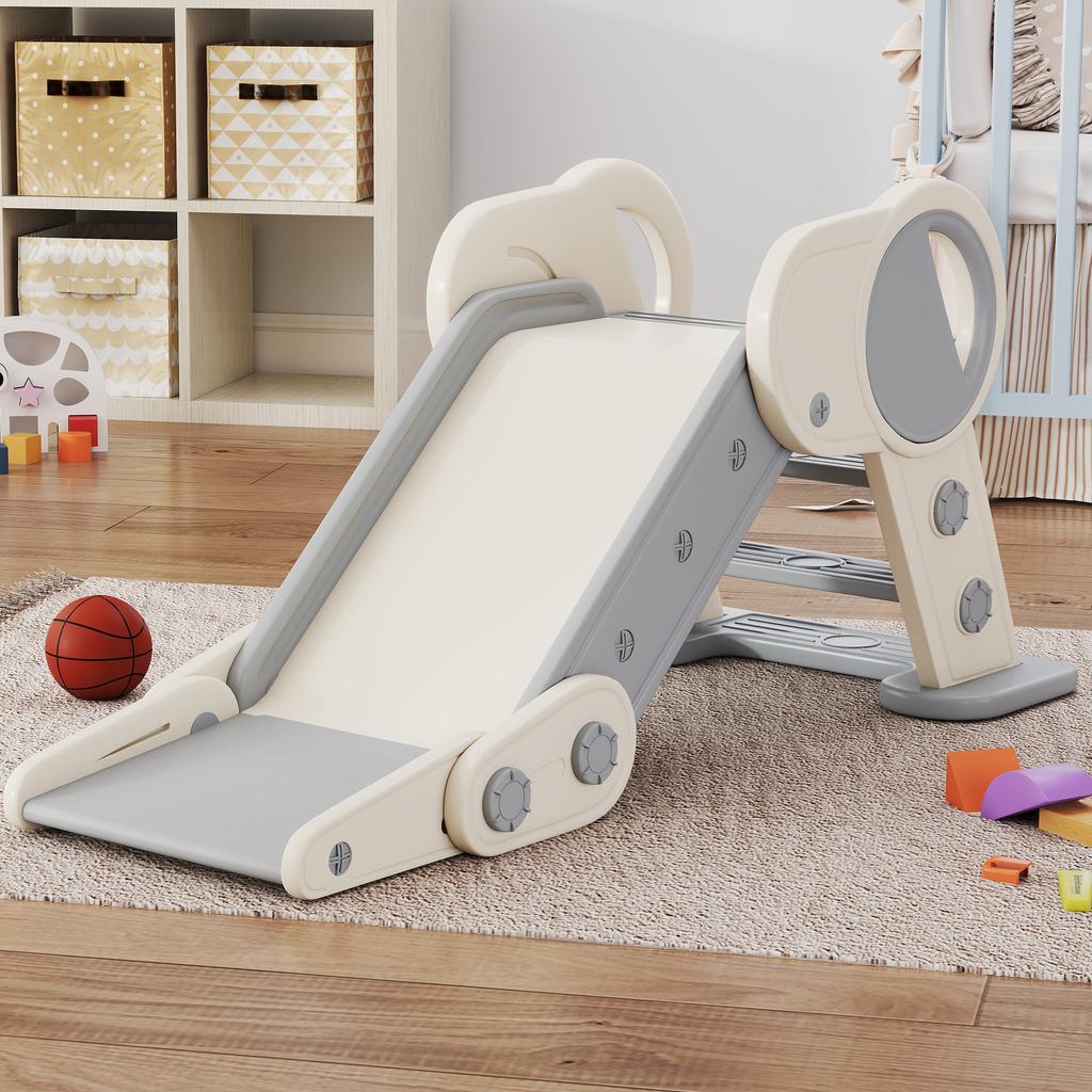 Foldable Kids Slide, Freestanding Baby Slide, for Ages 1.5-3 Years, Grey & Beige