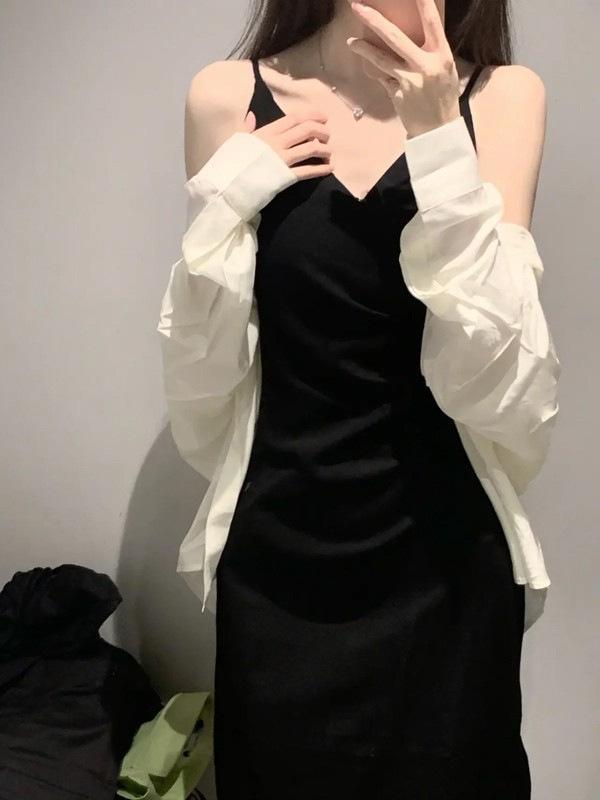 

French Hepburn style suspender dress women s clothing summer royal sister light familiarity party evening dress small black skirt S чёрный