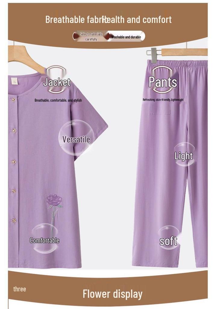 Granny Short Sleeve Summer Suit - Casual Two-Piece Set for Middle-Aged & Elderly Women