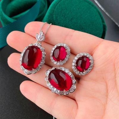 Schmuck Eis Samen Fluoreszierend Denier Taubenblutrot Korund Schlichte Fassung Jade Anhänger Set Hauptstein 13 * 18-10