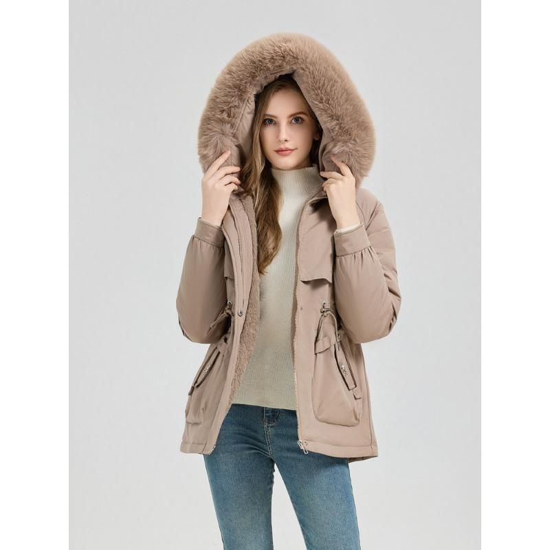 

Premium Sense Velvet Inner Hooded Pie Overcomes Waist Medium and Long Down Cotton Clothes New XL хакі