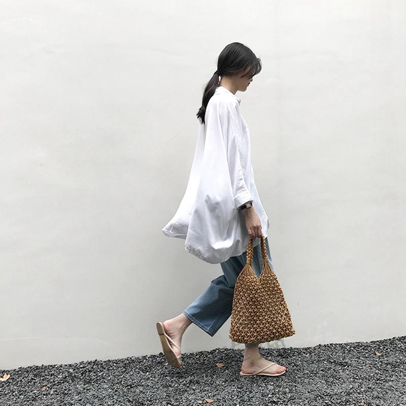 Women's Rattan Handmade Shoulder Storage Bag, Grass Woven Handmade Bag, Hollow, Large Capacity, Summer Beach Rest Storage Bag