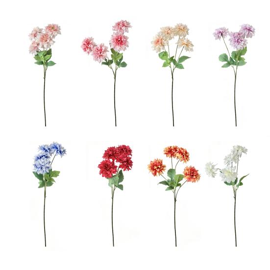 Artificial Dahlia Flowers with Stem 4-Head Blooms Realistic Faux Silk Flower for Vase Wedding