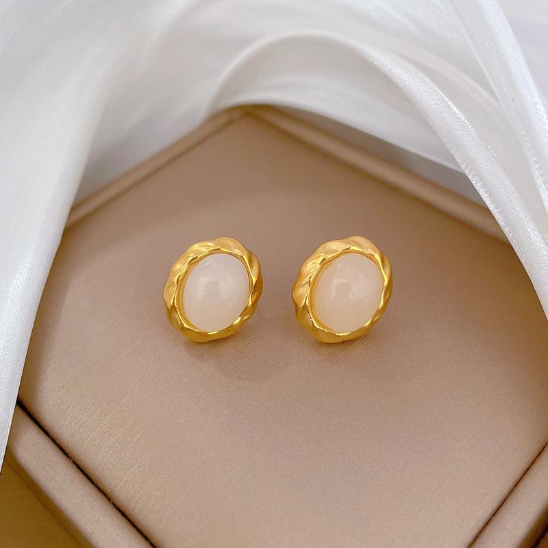 Cat'S Eye Egg-Shaped Minimalist Stud Earrings Cold Men'S And Women'S Earrings Personality Temperament Banquet Earrings