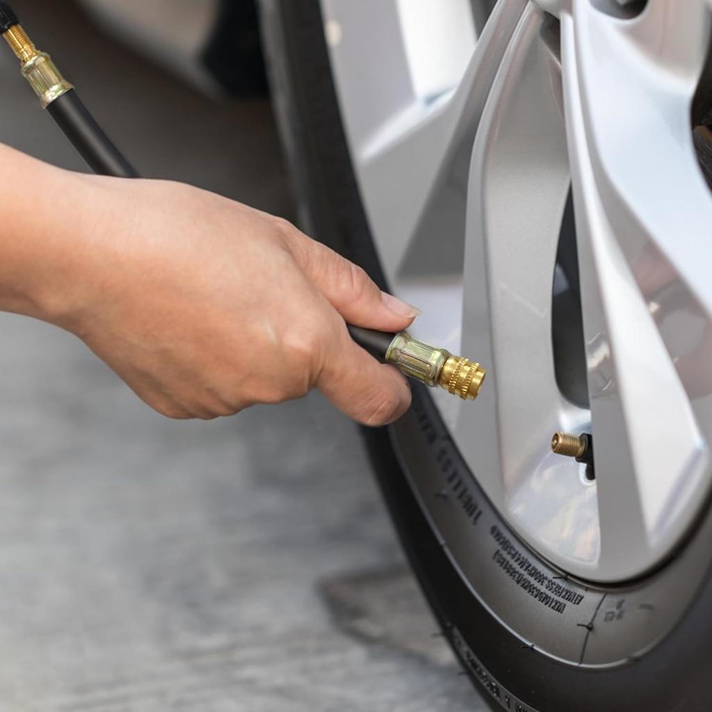 Quacc 8.1" Flexible Tire Valve Extension Adapter with Cap, Rubber Tyre Inflator Extension Adaptor Air Extender for Most Auto E-Scooter Tractor