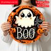 2D Flat, 1pc Halloween Ghost Aluminum Ornament, Circular Wall Craft, Suitable for Wreath Center, Wall And Room Decor - Durable, Easy-To-Clean Holiday