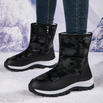 Bottes de neige imperméables pour femmes Bottes montantes Chaussures en coton pelucheux Hiver Chaud Chaussures de marche d'extérieur Antidérapantes