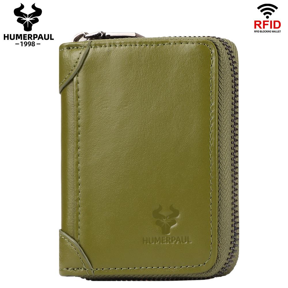 Humerpaul Ladies Wallet First Layer Cowhide Wallet Coin Purse RIFID Anti-theft Brush Organ Wallet Zipper Opening
