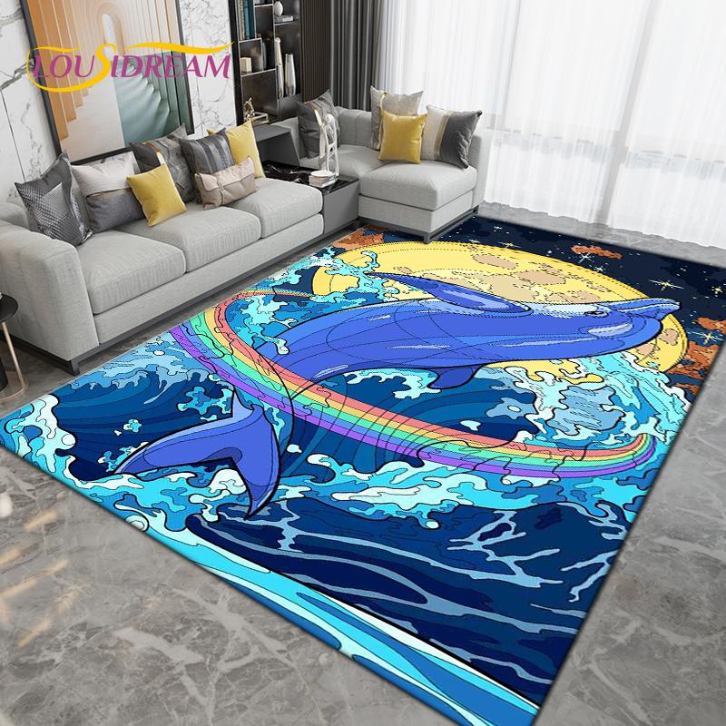 Ocean Underwater World Fish Dolphin Octopus Area Rug,Carpet Rug for Living Room Bedroom Sofa,Kitchen Bathroom Non-slip Floor Mat