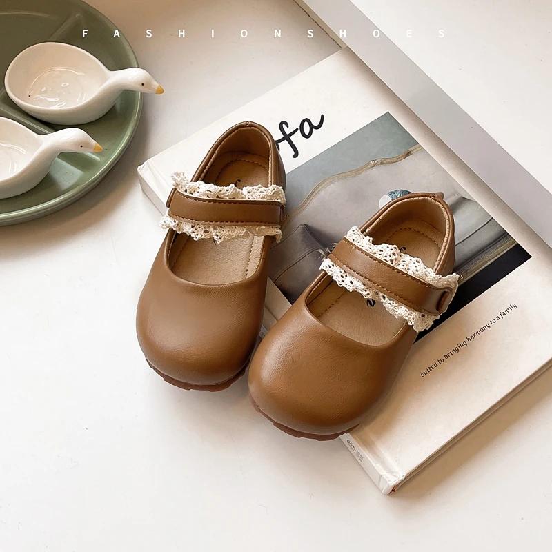 Baby Girls Mary Janes for Party Wedding Soft Toddlers Kids Leather Shoes with Lace Princess Sweet Children Flats 2025 Spring New